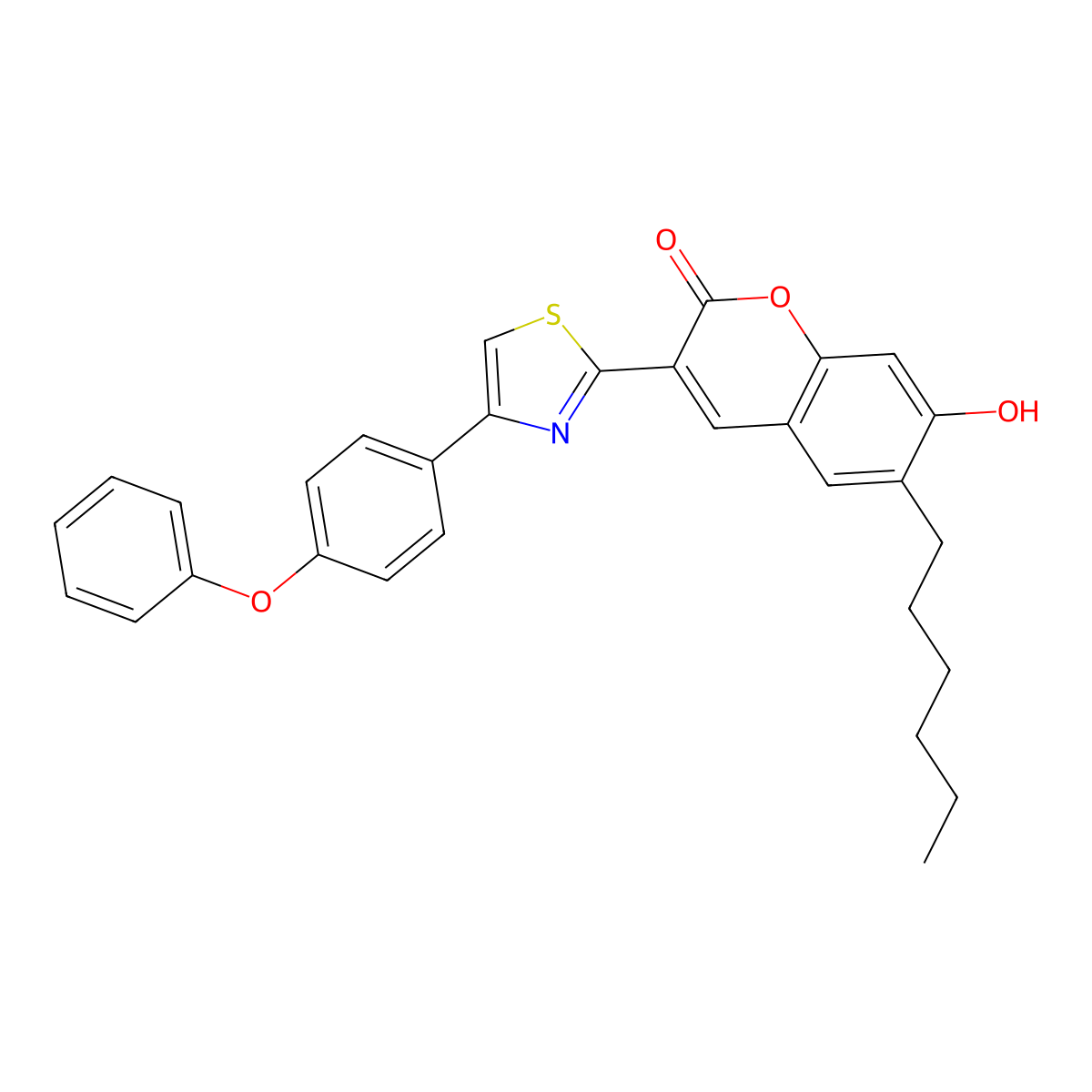 6-hexyl-7-hydroxy-3-(4-(4-phenoxyphenyl)thiazol-2-yl)-2H-chromen-2-one molecular structure, CAS 303126-21-8