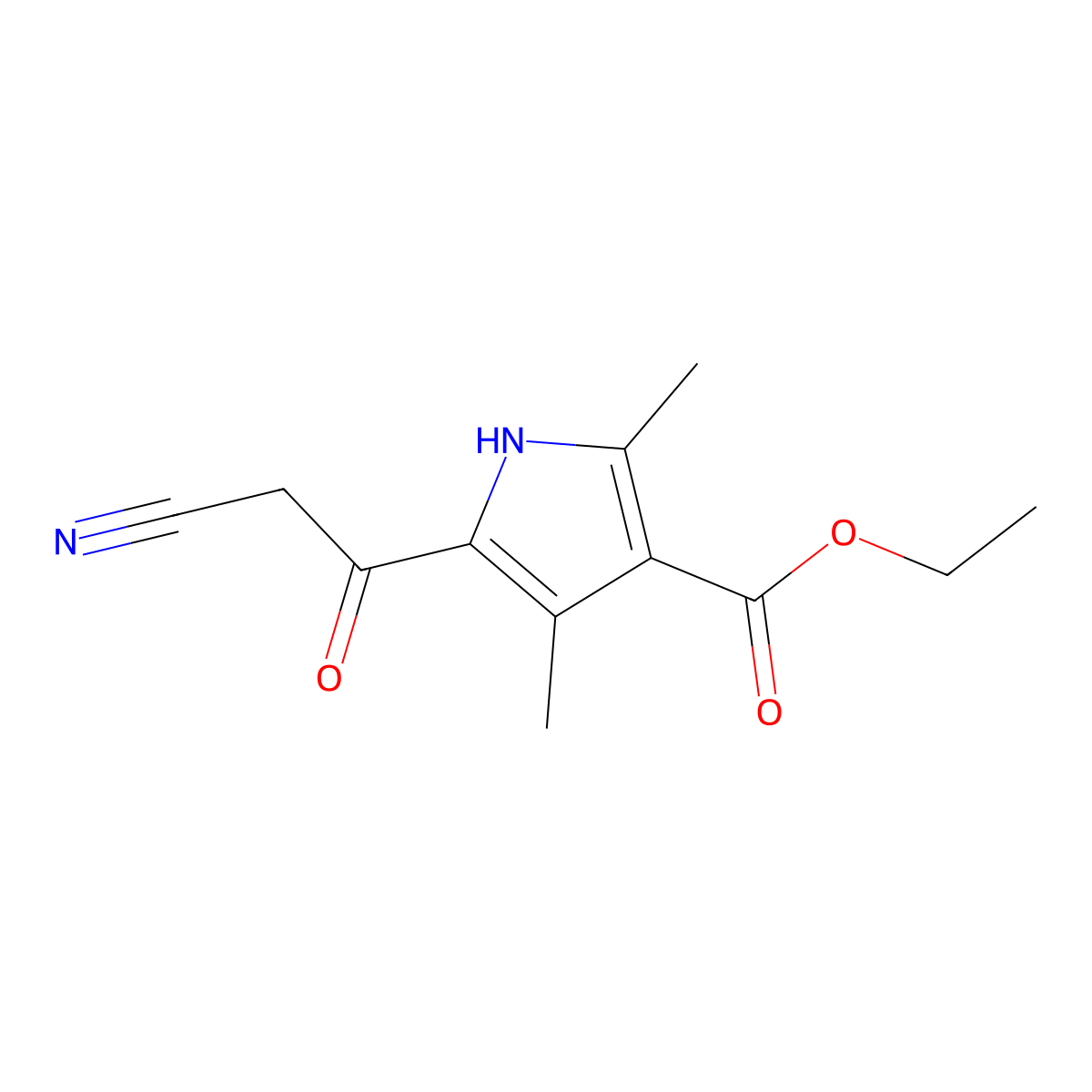 ethyl 5-(2-cyanoacetyl)-2,4-dimethyl-1H-pyrrole-3-carboxylate molecular structure, CAS 303126-23-0