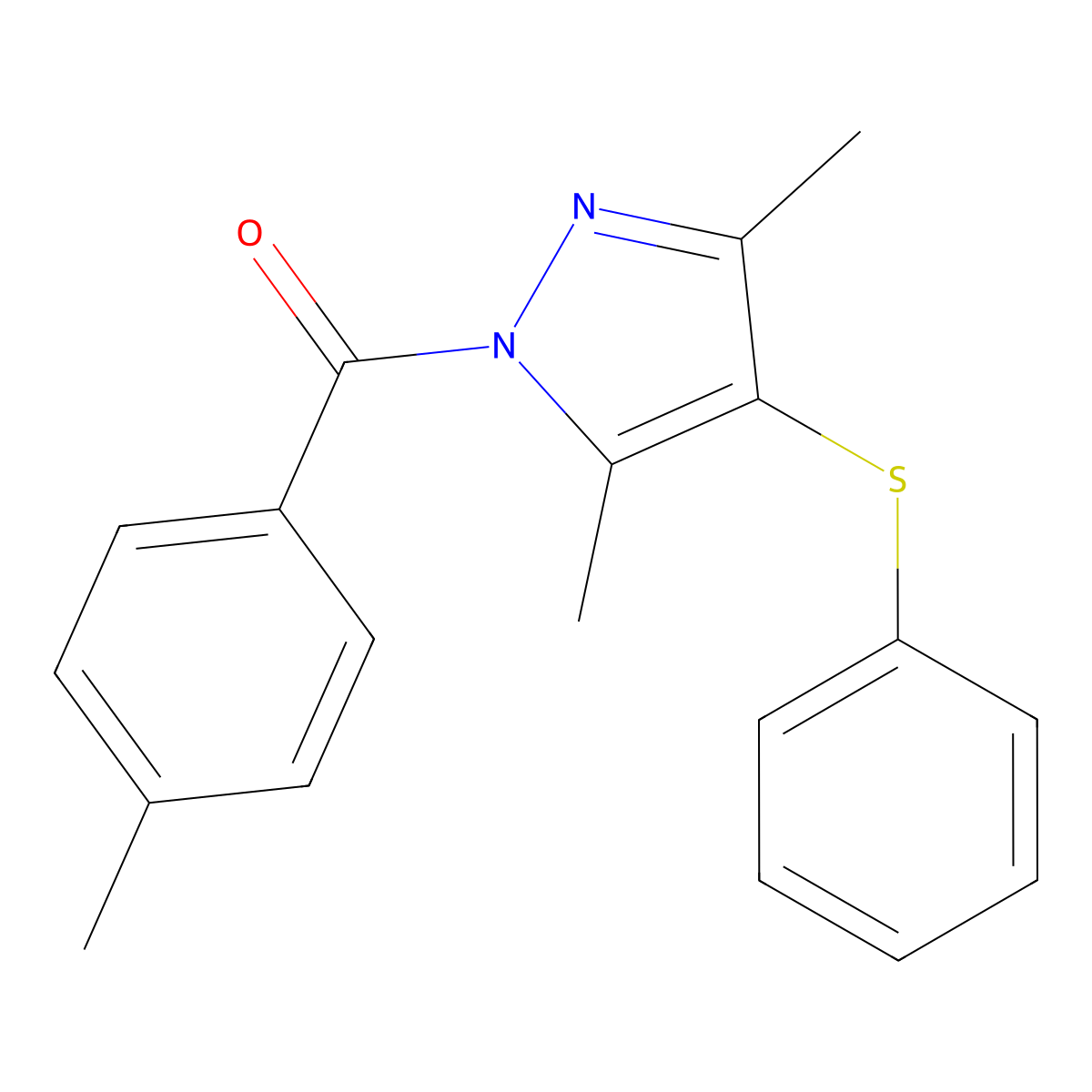 (3,5-dimethyl-4-(phenylthio)-1H-pyrazol-1-yl)(p-tolyl)methanone molecular structure, CAS 303127-12-0