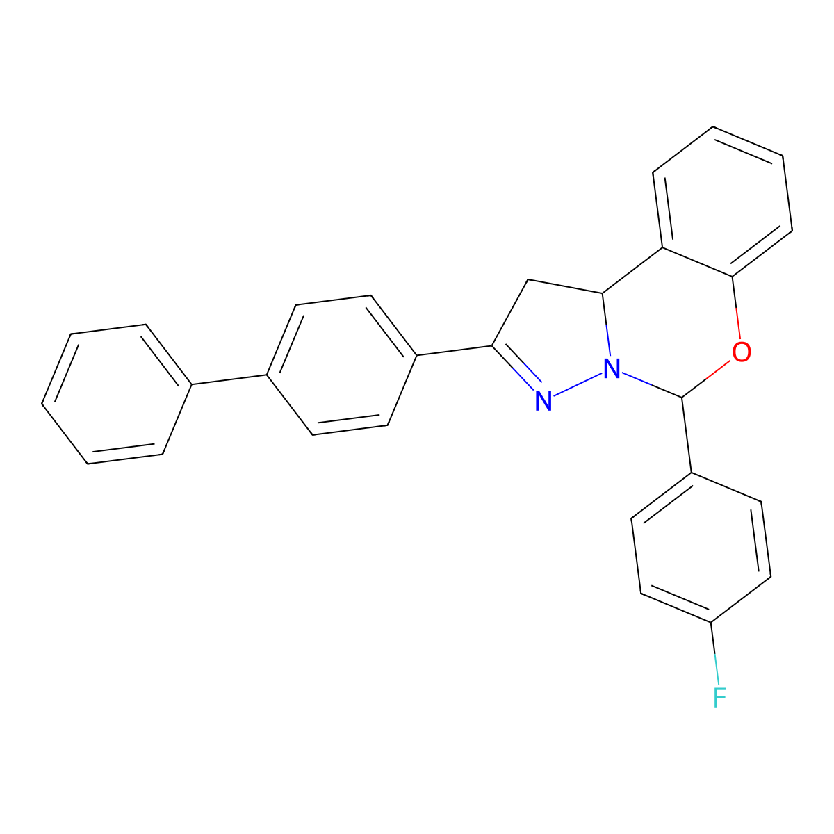 5-(4-fluorophenyl)-2-(4-phenylphenyl)-5,10b-dihydro-1H-pyrazolo[1,5-c][1,3]benzoxazine molecular structure, CAS 303127-20-0