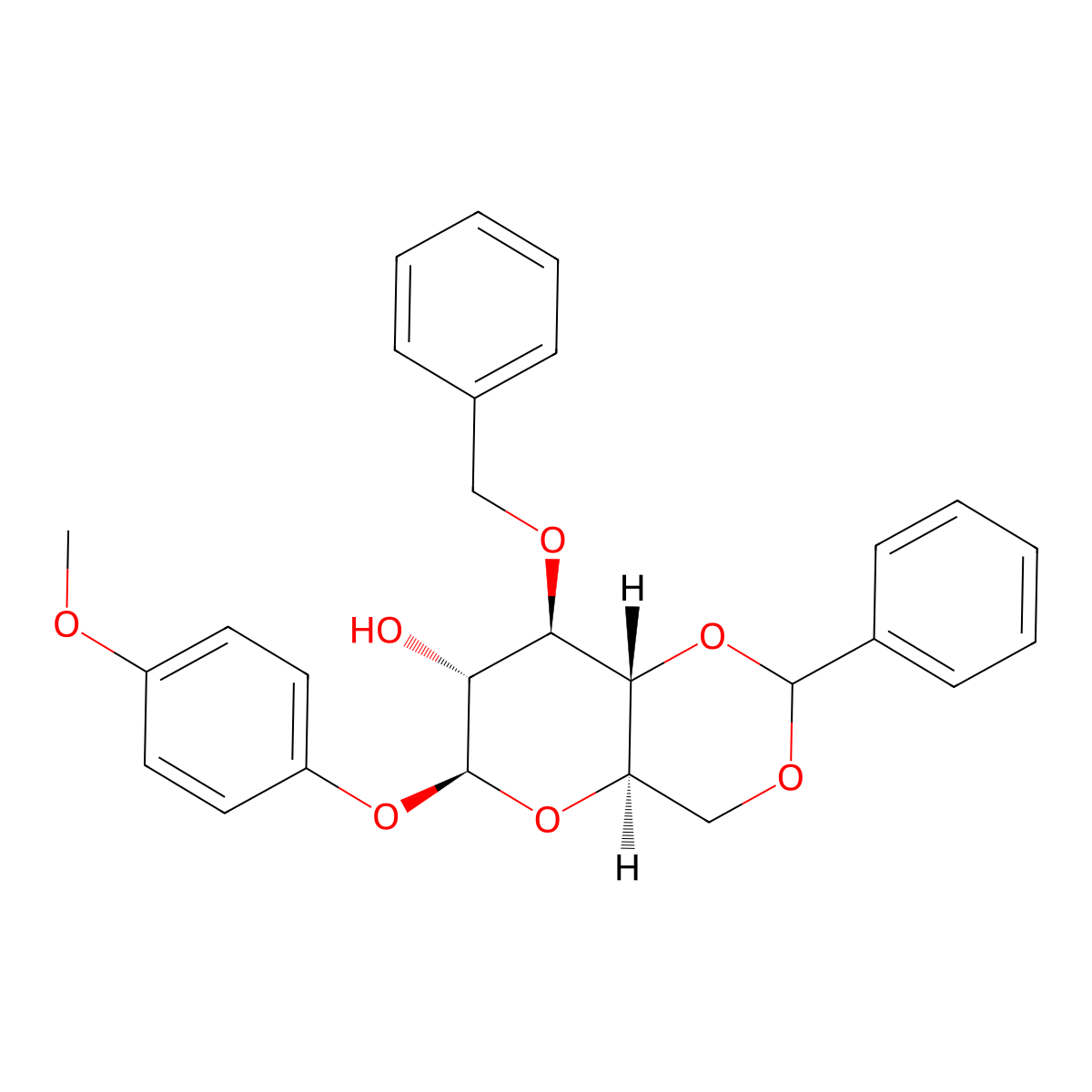 (4aR,6S,7R,8R,8aR)-8-(benzyloxy)-6-(4-methoxyphenoxy)-2-phenylhexahydropyrano[3,2-d][1,3]dioxin-7-ol molecular structure, CAS 303127-81-3