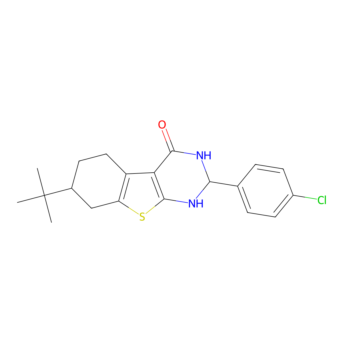 7-tert-butyl-2-(4-chlorophenyl)-2,3,5,6,7,8-hexahydro[1]benzothieno[2,3-d]pyrimidin-4(1H)-one molecular structure, CAS 303131-18-2