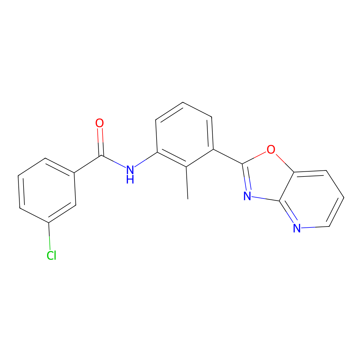 3-chloro-N-[2-methyl-3-([1,3]oxazolo[4,5-b]pyridin-2-yl)phenyl]benzamide molecular structure, CAS 303131-33-1