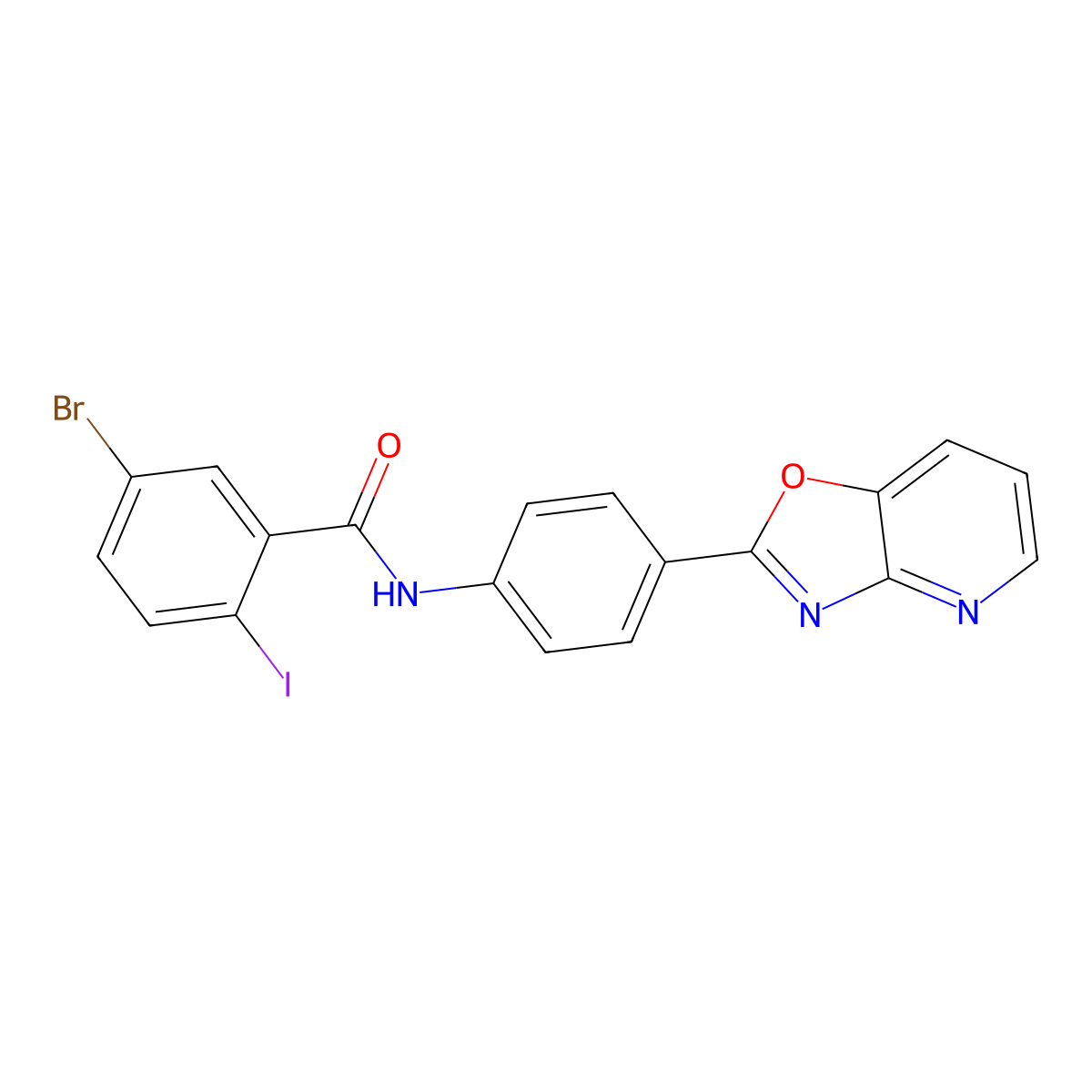 5-bromo-2-iodo-N-[4-([1,3]oxazolo[4,5-b]pyridin-2-yl)phenyl]benzamide molecular structure, CAS 303131-35-3