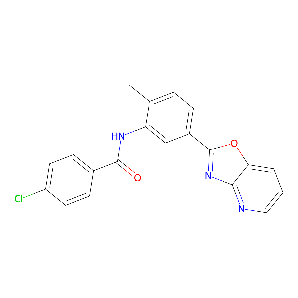 4-chloro-N-[2-methyl-5-([1,3]oxazolo[4,5-b]pyridin-2-yl)phenyl]benzamide molecular structure, CAS 303131-54-6