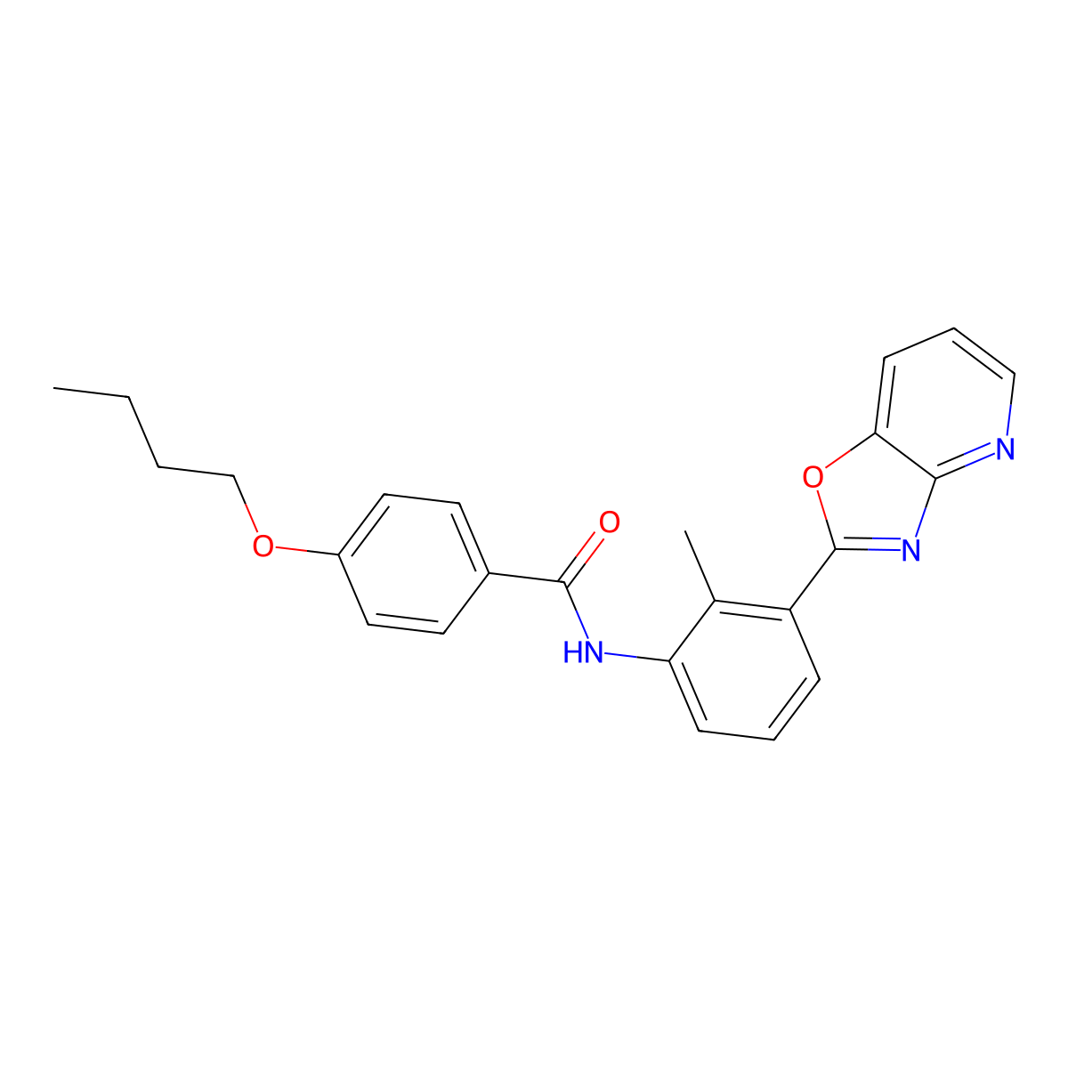4-butoxy-N-[2-methyl-3-([1,3]oxazolo[4,5-b]pyridin-2-yl)phenyl]benzamide molecular structure, CAS 303131-60-4