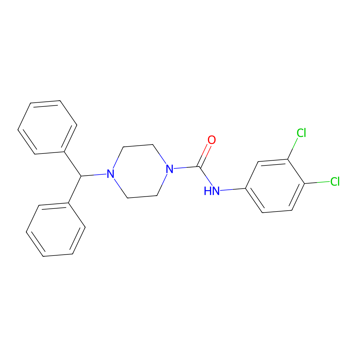 4-Benzhydryl-N-(3,4-dichlorophenyl)-1-piperazinecarboxamide molecular structure, CAS 303132-65-2
