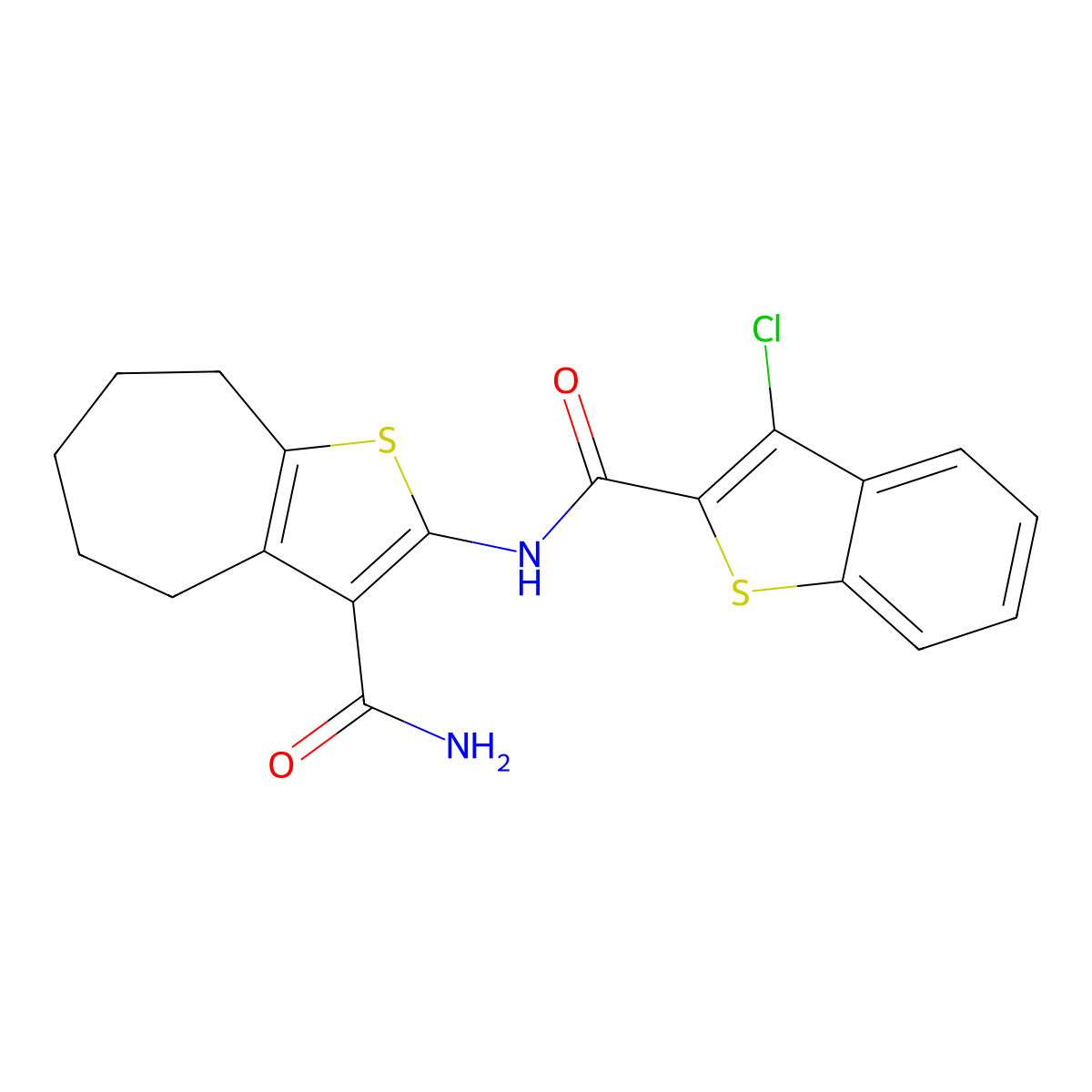 2-[(3-chloro-1-benzothiophene-2-carbonyl)amino]-5,6,7,8-tetrahydro-4H-cyclohepta[b]thiophene-3-carboxamide molecular structure, CAS 303133-21-3