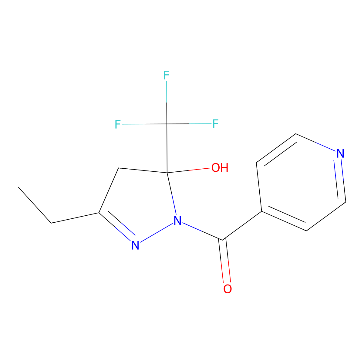 3-Ethyl-1-isonicotinoyl-5-(trifluoromethyl)-4,5-dihydro-1H-pyrazol-5-ol molecular structure, CAS 303133-51-9
