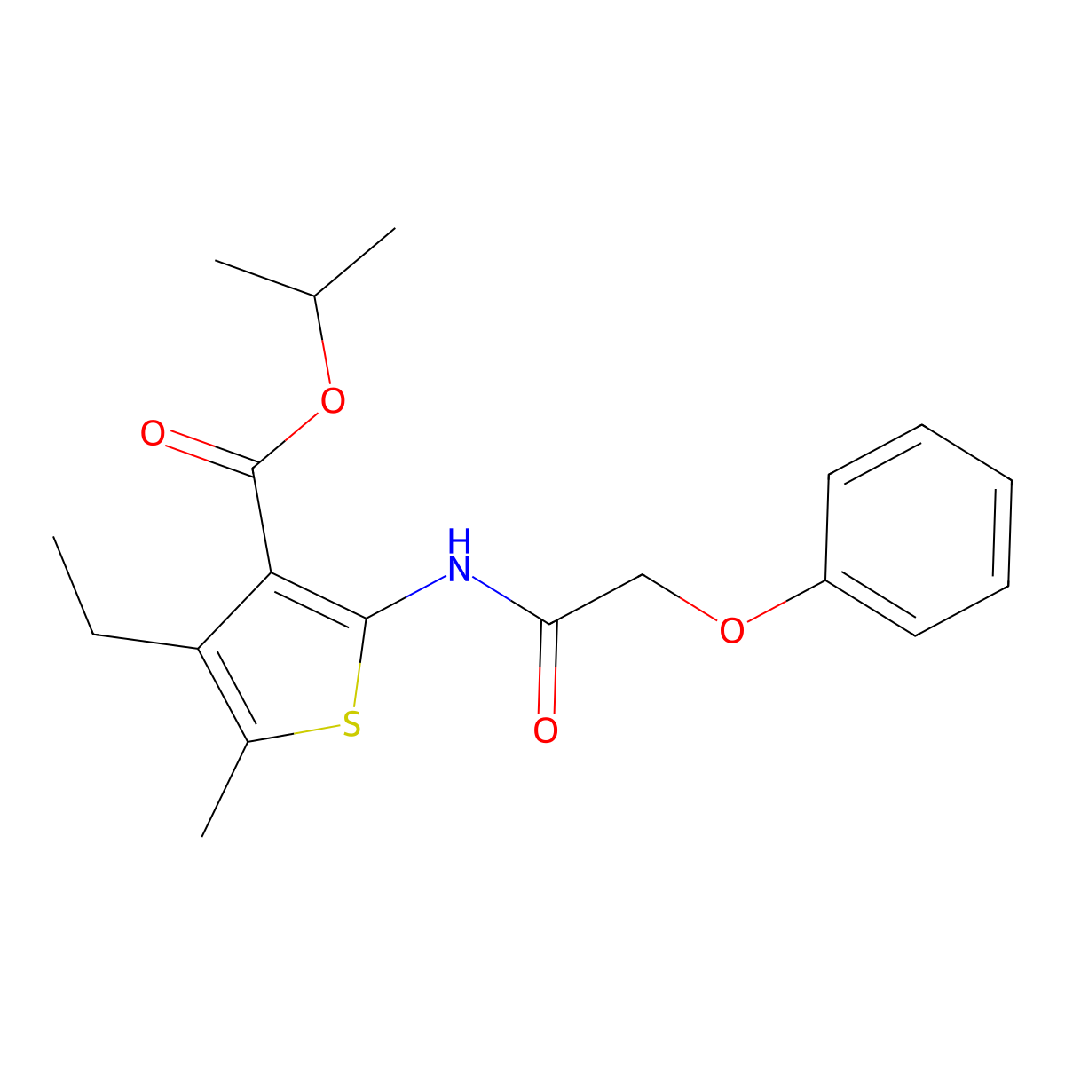 Isopropyl 4-ethyl-5-methyl-2-[(phenoxyacetyl)amino]-3-thiophenecarboxylate molecular structure, CAS 303133-73-5