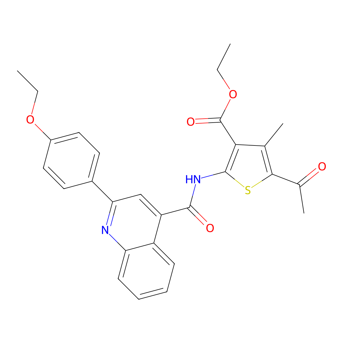 Ethyl 5-acetyl-2-[[2-(4-ethoxyphenyl)quinoline-4-carbonyl]amino]-4-methylthiophene-3-carboxylate molecular structure, CAS 303133-87-1