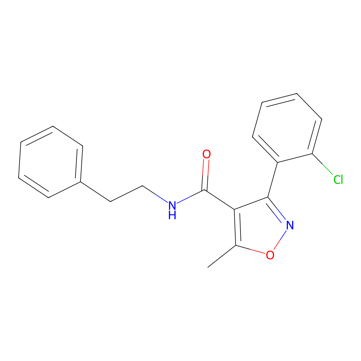 3-(2-chlorophenyl)-5-methyl-N-(2-phenylethyl)-1,2-oxazole-4-carboxamide molecular structure, CAS 303134-66-9