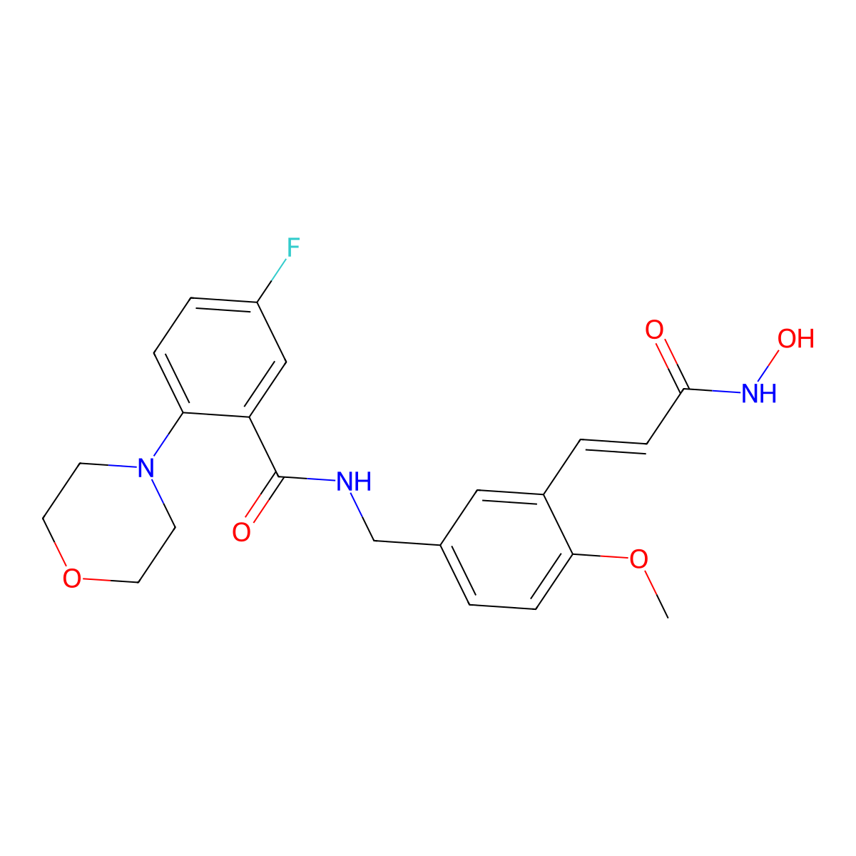5-fluoro-N-[[3-[(E)-3-(hydroxyamino)-3-oxoprop-1-enyl]-4-methoxyphenyl]methyl]-2-morpholin-4-ylbenzamide molecular structure, CAS 3031349-25-1