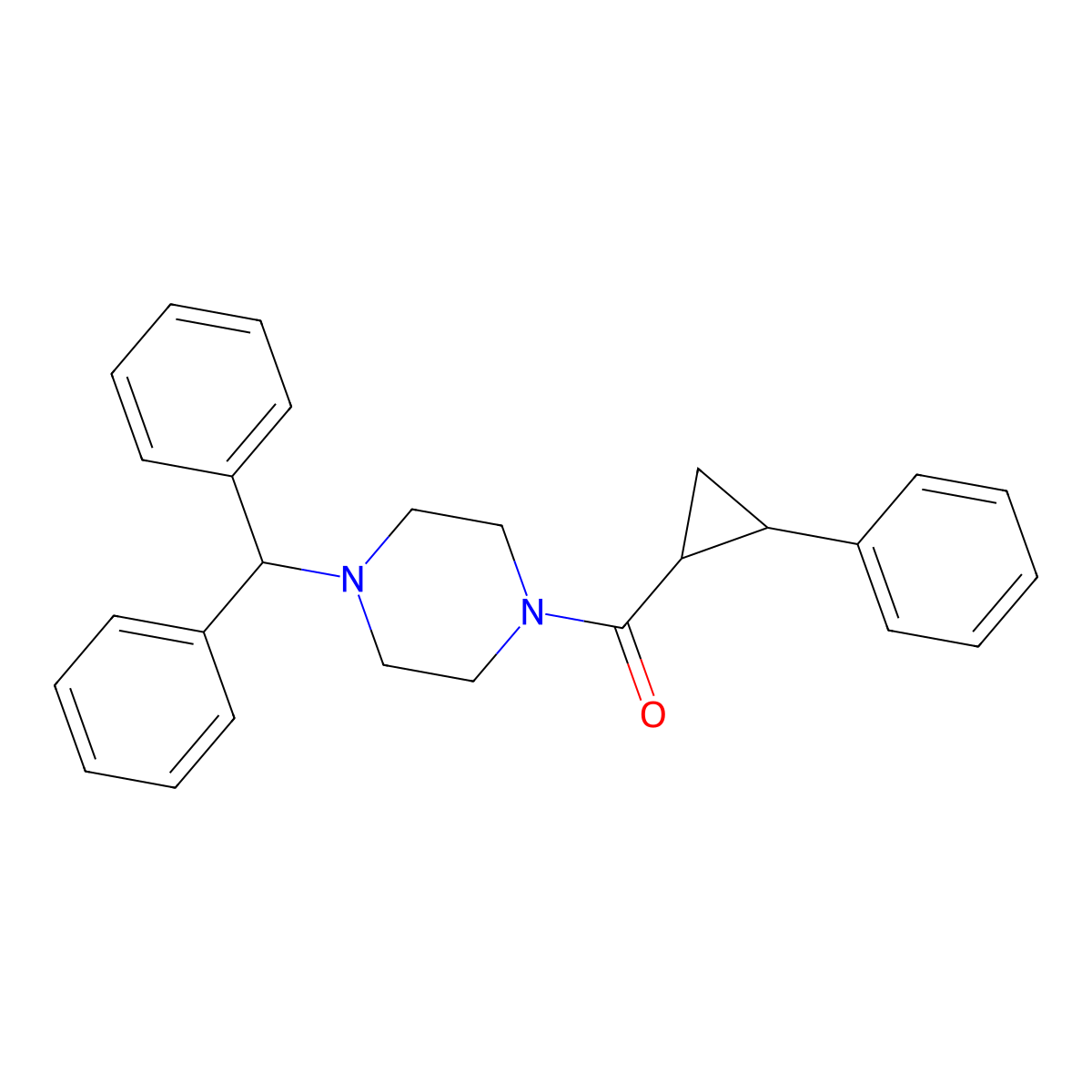 (4-Benzhydrylpiperazin-1-yl)-(2-phenylcyclopropyl)methanone molecular structure, CAS 303135-16-2