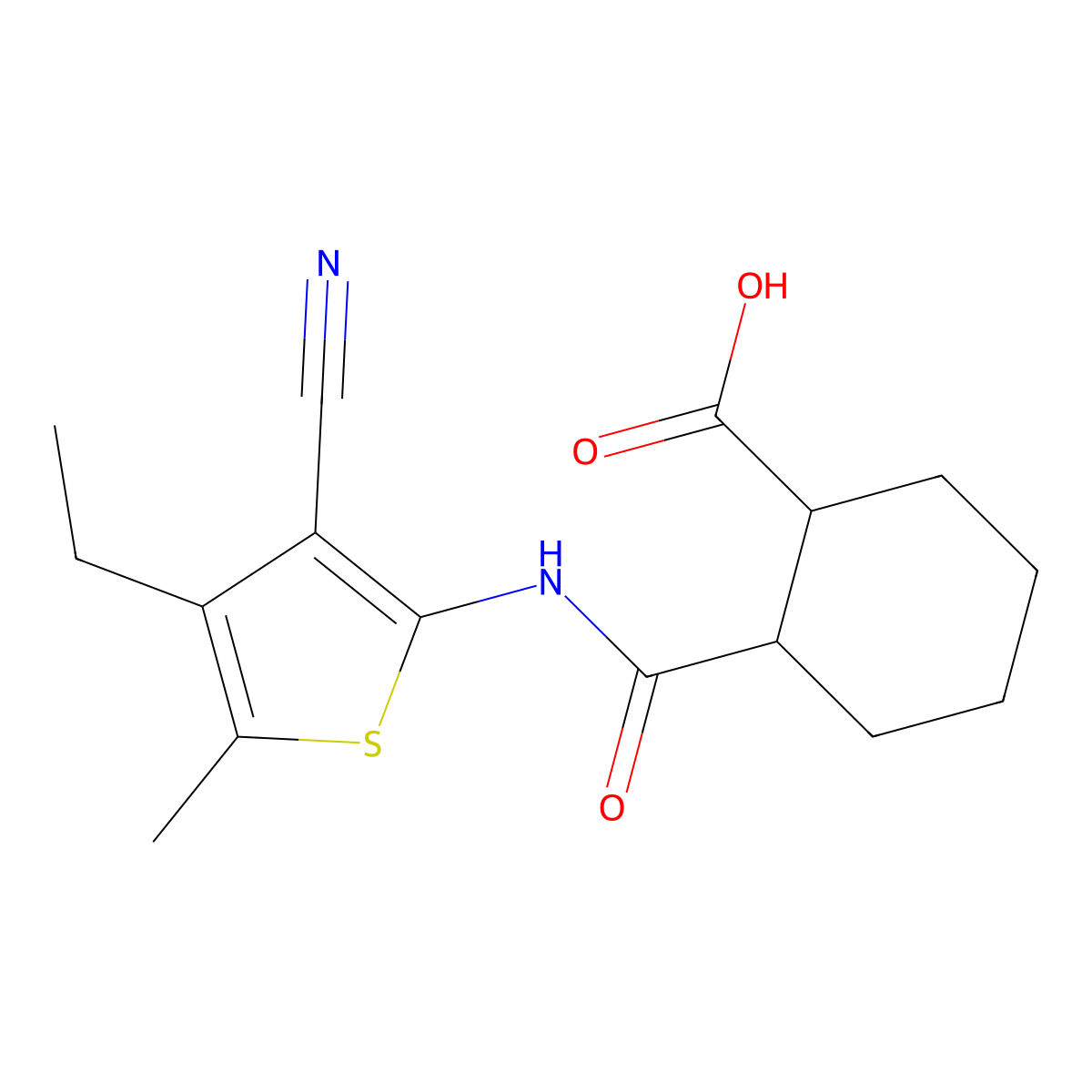 2-[(3-Cyano-4-ethyl-5-methylthiophen-2-yl)carbamoyl]cyclohexane-1-carboxylic acid molecular structure, CAS 303135-55-9