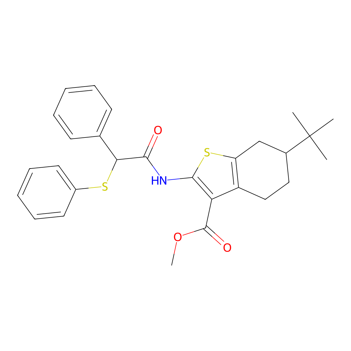 Methyl 6-tert-butyl-2-{[phenyl(phenylsulfanyl)acetyl]amino}-4,5,6,7-tetrahydro-1-benzothiophene-3-carboxylate molecular structure, CAS 303135-75-3