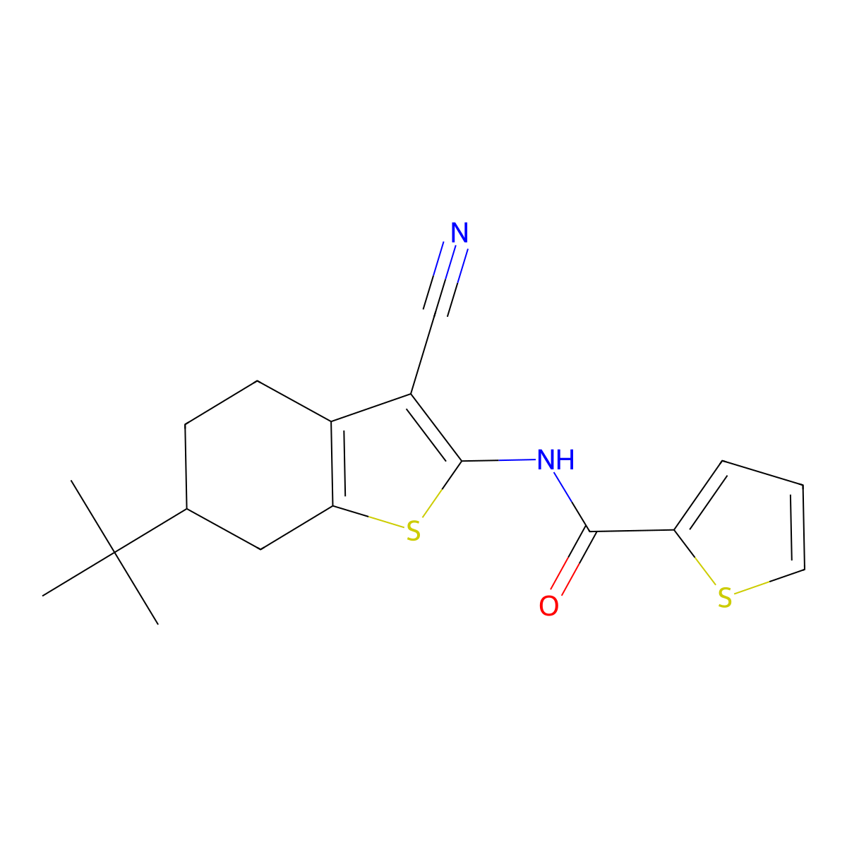 N-(6-tert-butyl-3-cyano-4,5,6,7-tetrahydro-1-benzothiophen-2-yl)thiophene-2-carboxamide molecular structure, CAS 303135-81-1
