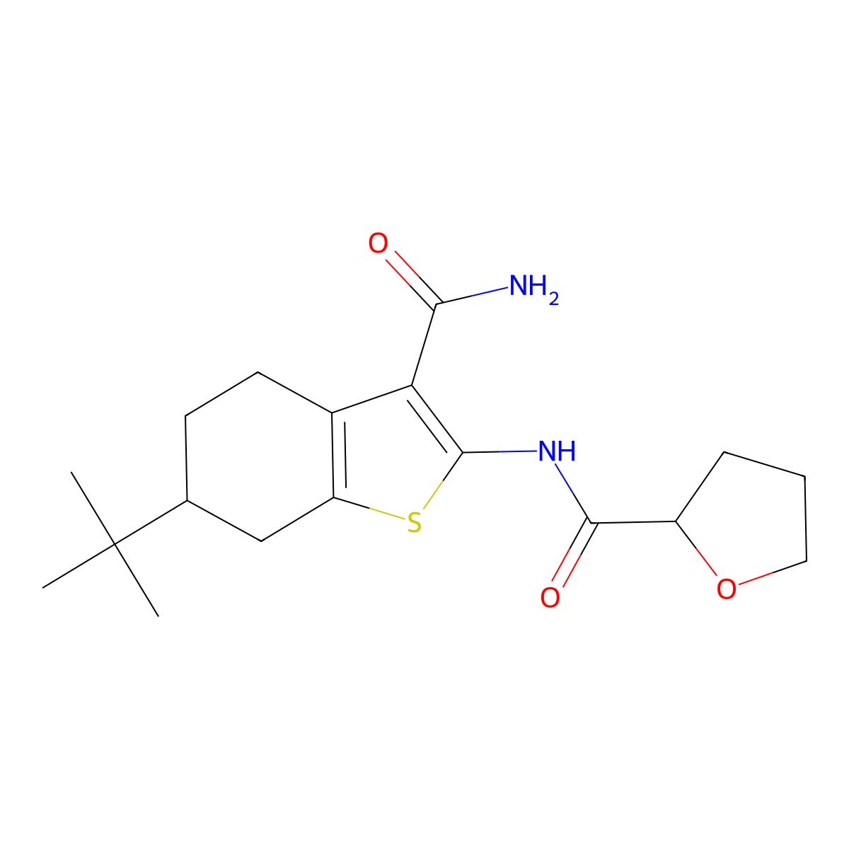 N-(6-tert-butyl-3-carbamoyl-4,5,6,7-tetrahydro-1-benzothiophen-2-yl)oxolane-2-carboxamide molecular structure, CAS 303135-84-4