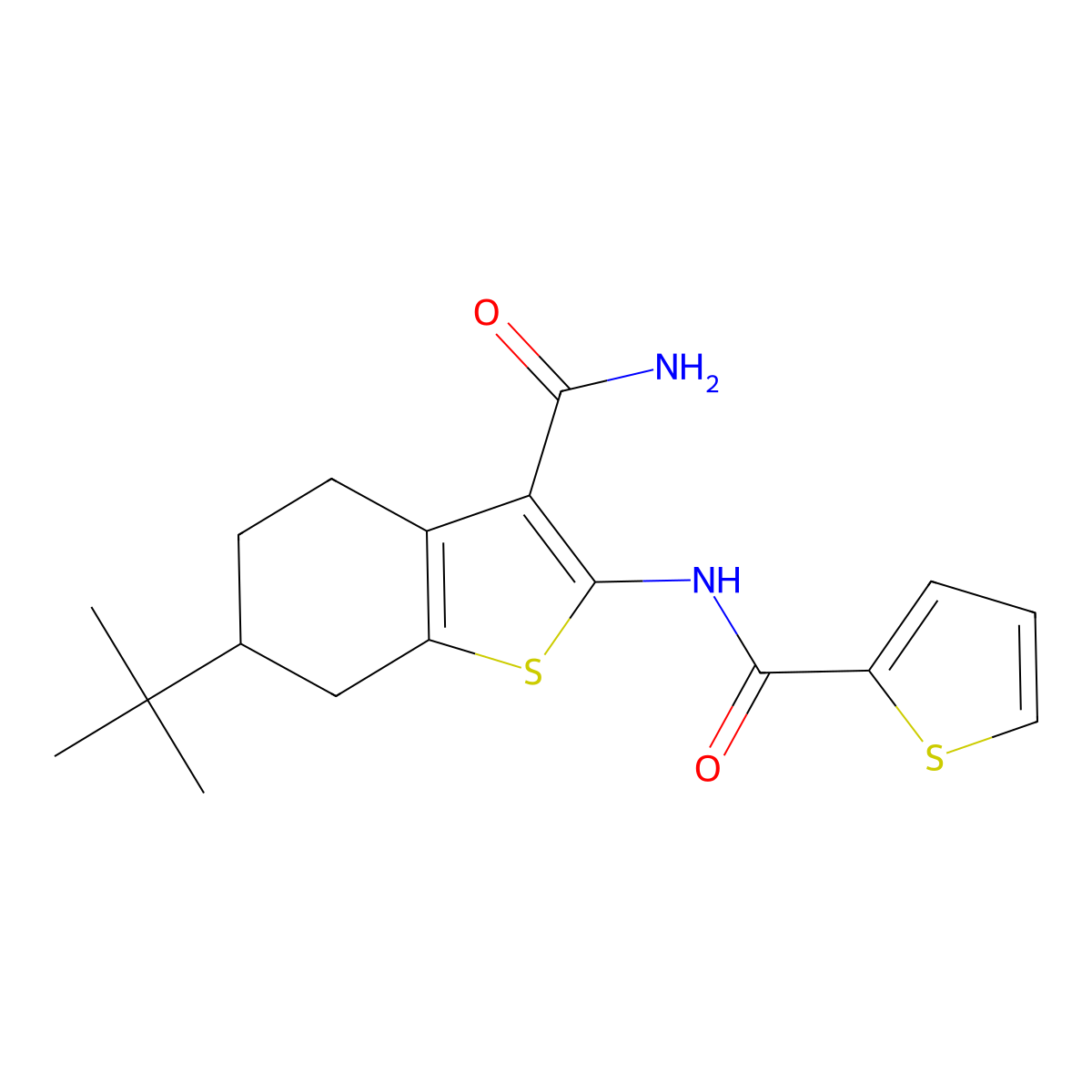 6-Tert-butyl-2-(thiophene-2-carbonylamino)-4,5,6,7-tetrahydro-1-benzothiophene-3-carboxamide molecular structure, CAS 303135-87-7