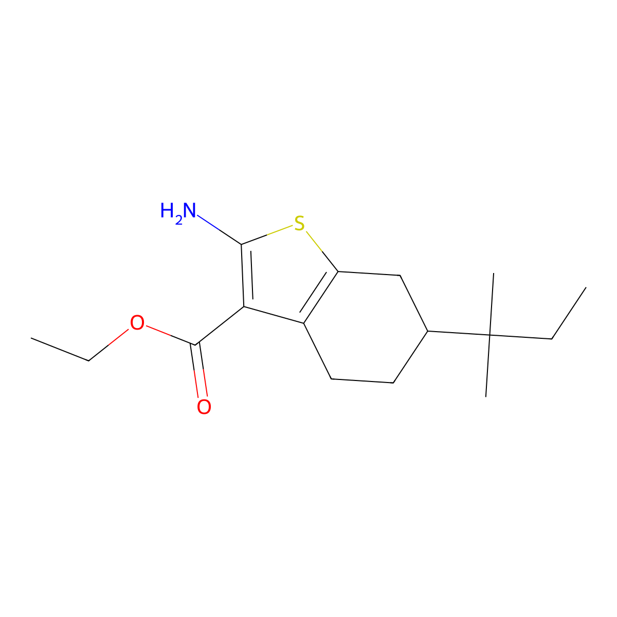 Ethyl 2-amino-6-(1,1-dimethylpropyl)-4,5,6,7-tetrahydro-1-benzothiophene-3-carboxylate molecular structure, CAS 303135-99-1