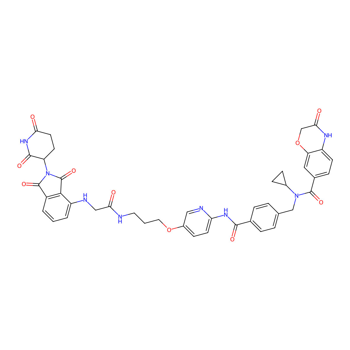 N-cyclopropyl-N-[[4-[[5-[3-[[2-[[2-(2,6-dioxopiperidin-3-yl)-1,3-dioxoisoindol-4-yl]amino]acetyl]amino]propoxy]-2-pyridinyl]carbamoyl]phenyl]methyl]-3-oxo-4H-1,4-benzoxazine-7-carboxamide molecular structure, CAS 3031353-59-7