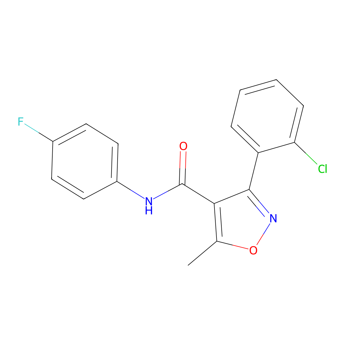 3-(2-chlorophenyl)-N-(4-fluorophenyl)-5-methyl-1,2-oxazole-4-carboxamide molecular structure, CAS 303136-05-2