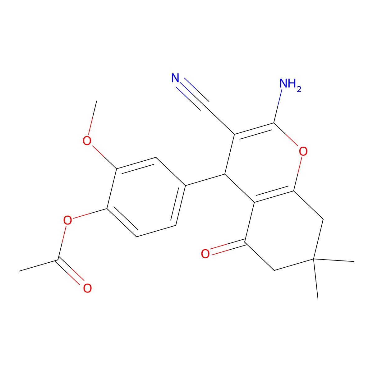 4-(2-amino-3-cyano-7,7-dimethyl-5-oxo-5,6,7,8-tetrahydro-4H-chromen-4-yl)-2-methoxyphenyl acetate molecular structure, CAS 303136-26-7