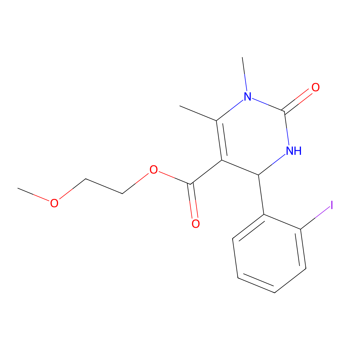 2-Methoxyethyl 4-(2-iodophenyl)-1,6-dimethyl-2-oxo-1,2,3,4-tetrahydropyrimidine-5-carboxylate molecular structure, CAS 303136-29-0