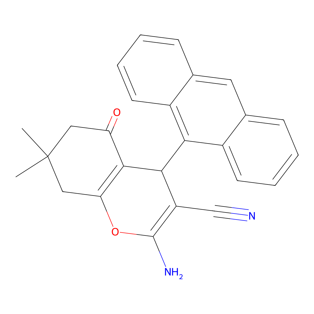 2-amino-4-anthracen-9-yl-7,7-dimethyl-5-oxo-6,8-dihydro-4H-chromene-3-carbonitrile molecular structure, CAS 303136-35-8
