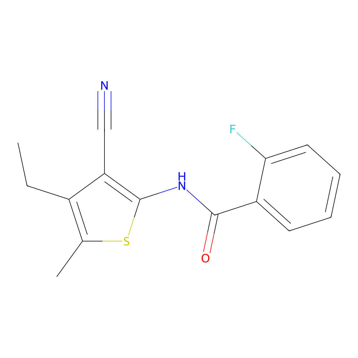N-(3-cyano-4-ethyl-5-methylthiophen-2-yl)-2-fluorobenzamide molecular structure, CAS 303136-42-7