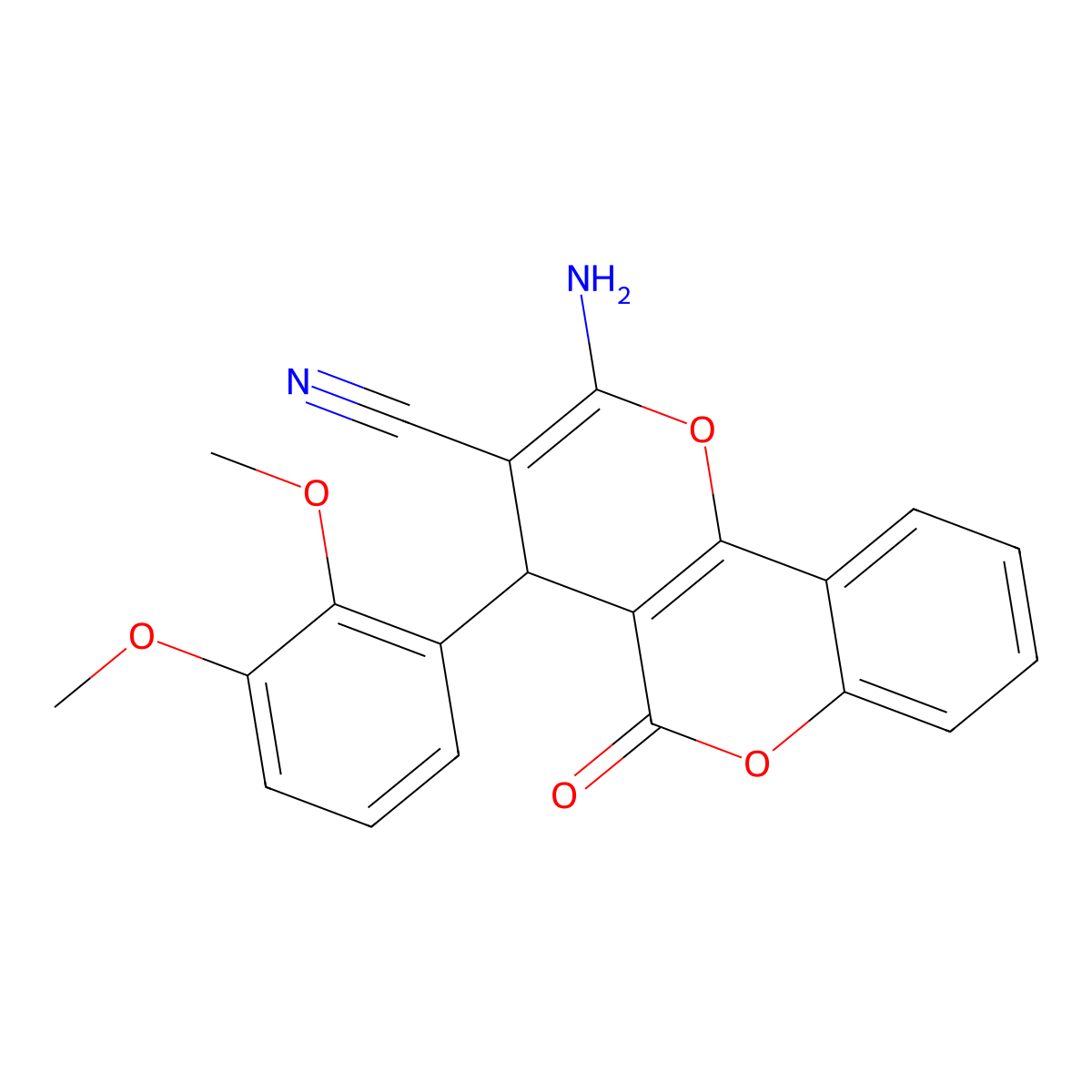 2-amino-4-(2,3-dimethoxyphenyl)-5-oxo-4H,5H-pyrano[3,2-c]chromene-3-carbonitrile molecular structure, CAS 303136-77-8