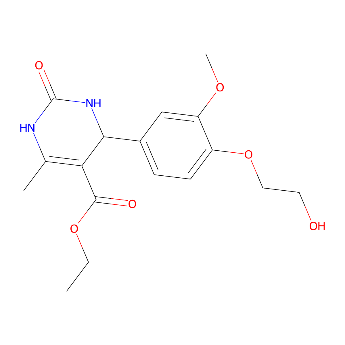 Ethyl 1,2,3,4-tetrahydro-4-[4-(2-hydroxyethoxy)-3-methoxyphenyl]-6-methyl-2-oxo-5-pyrimidinecarboxylate molecular structure, CAS 303136-83-6