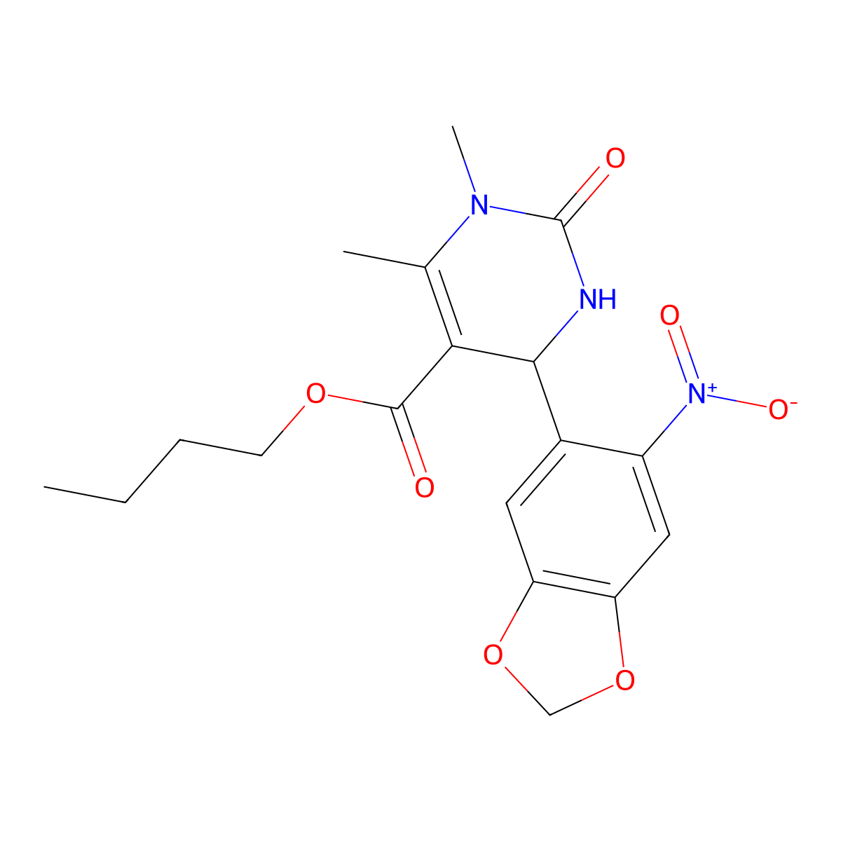 Butyl 1,6-dimethyl-4-(6-nitro-1,3-benzodioxol-5-yl)-2-oxo-1,2,3,4-tetrahydropyrimidine-5-carboxylate molecular structure, CAS 303136-85-8