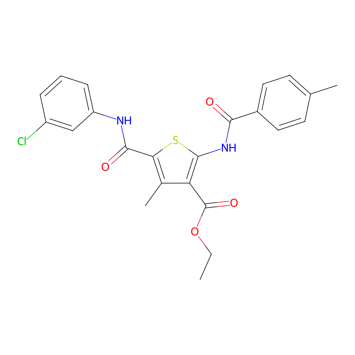 Ethyl 5-[(3-chloroanilino)carbonyl]-4-methyl-2-[(4-methylbenzoyl)amino]-3-thiophenecarboxylate molecular structure, CAS 303137-19-1