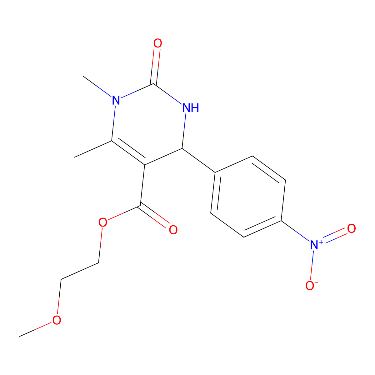 2-Methoxyethyl 1,6-dimethyl-4-(4-nitrophenyl)-2-oxo-1,2,3,4-tetrahydropyrimidine-5-carboxylate molecular structure, CAS 303137-21-5