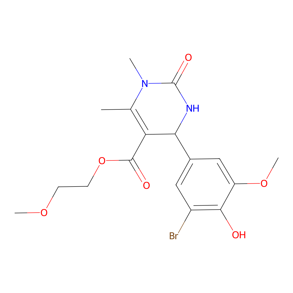 2-Methoxyethyl 4-(3-bromo-4-hydroxy-5-methoxyphenyl)-1,6-dimethyl-2-oxo-1,2,3,4-tetrahydropyrimidine-5-carboxylate molecular structure, CAS 303137-25-9