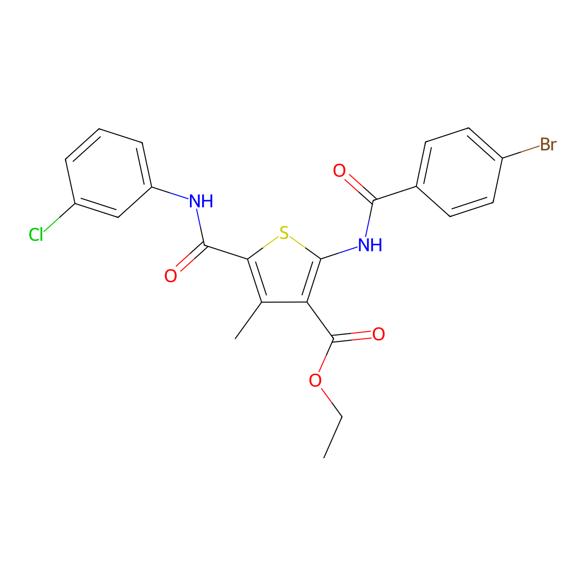 Ethyl 2-[(4-bromobenzoyl)amino]-5-[(3-chloroanilino)carbonyl]-4-methylthiophene-3-carboxylate molecular structure, CAS 303137-29-3
