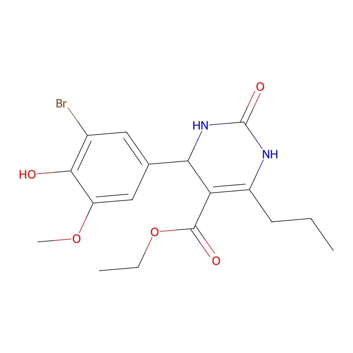 Ethyl 4-(3-bromo-4-hydroxy-5-methoxyphenyl)-2-oxo-6-propyl-1,2,3,4-tetrahydropyrimidine-5-carboxylate molecular structure, CAS 303137-38-4