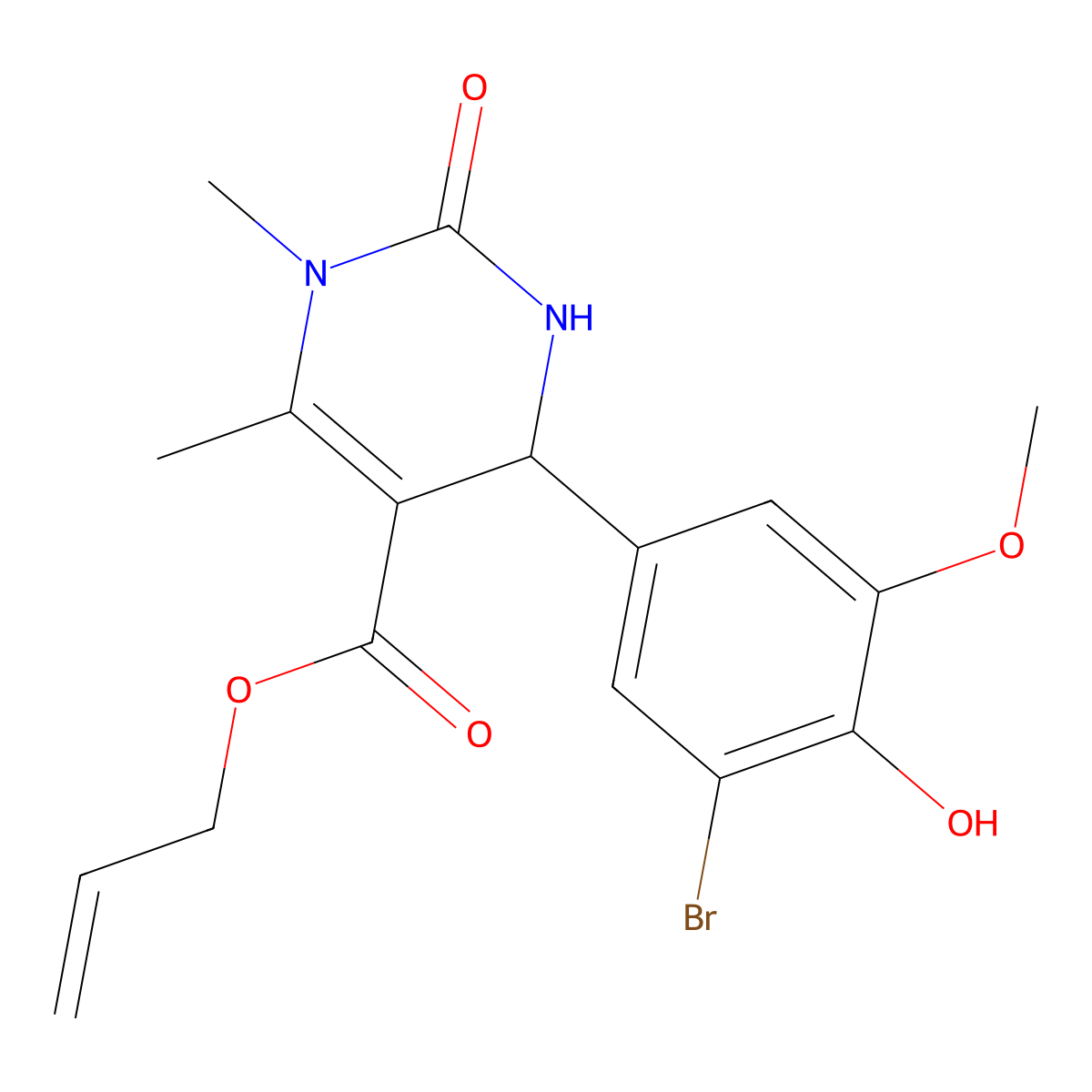 Prop-2-en-1-yl 4-(3-bromo-4-hydroxy-5-methoxyphenyl)-1,6-dimethyl-2-oxo-1,2,3,4-tetrahydropyrimidine-5-carboxylate molecular structure, CAS 303137-46-4