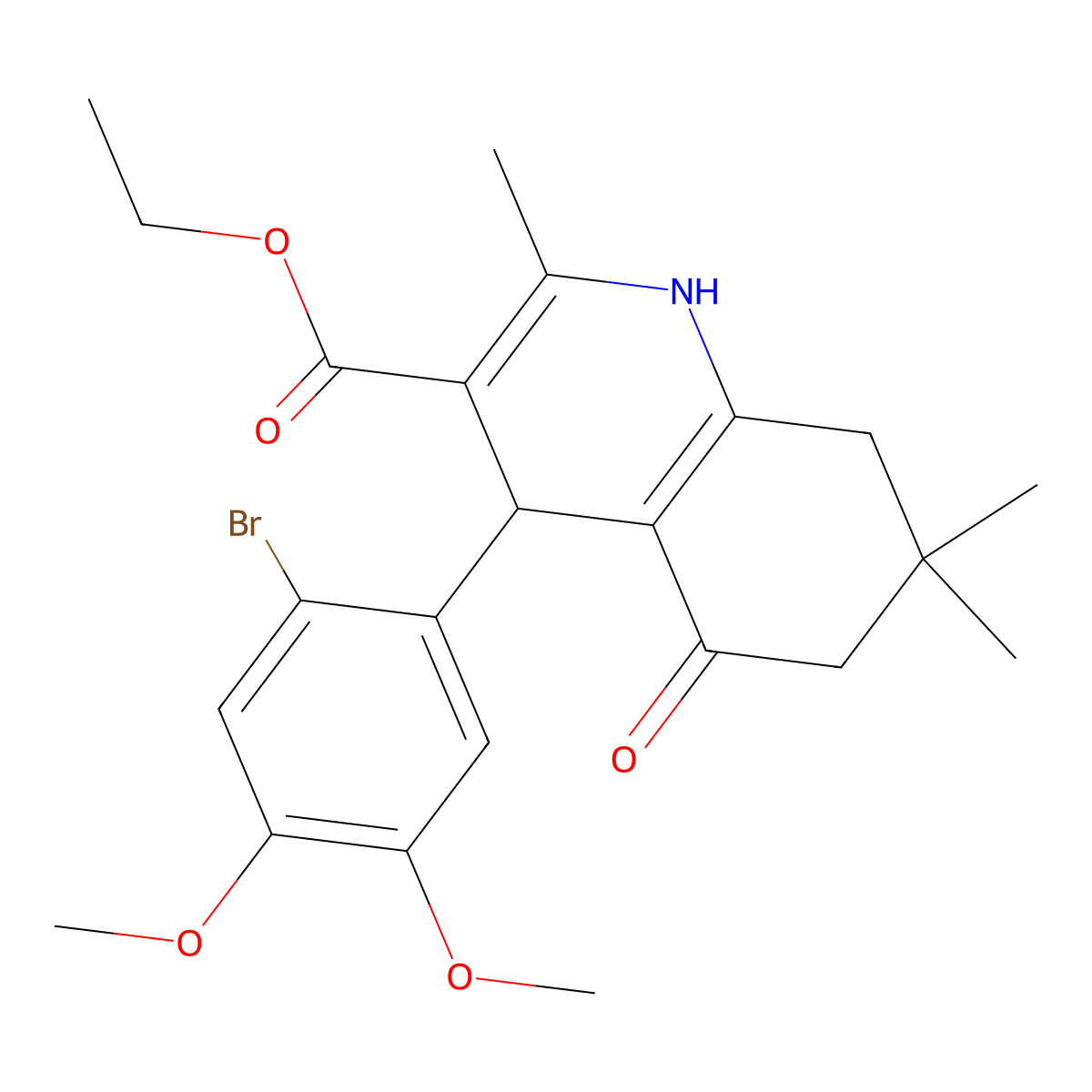 Ethyl 4-(2-bromo-4,5-dimethoxyphenyl)-2,7,7-trimethyl-5-oxo-1,4,5,6,7,8-hexahydroquinoline-3-carboxylate molecular structure, CAS 303137-48-6