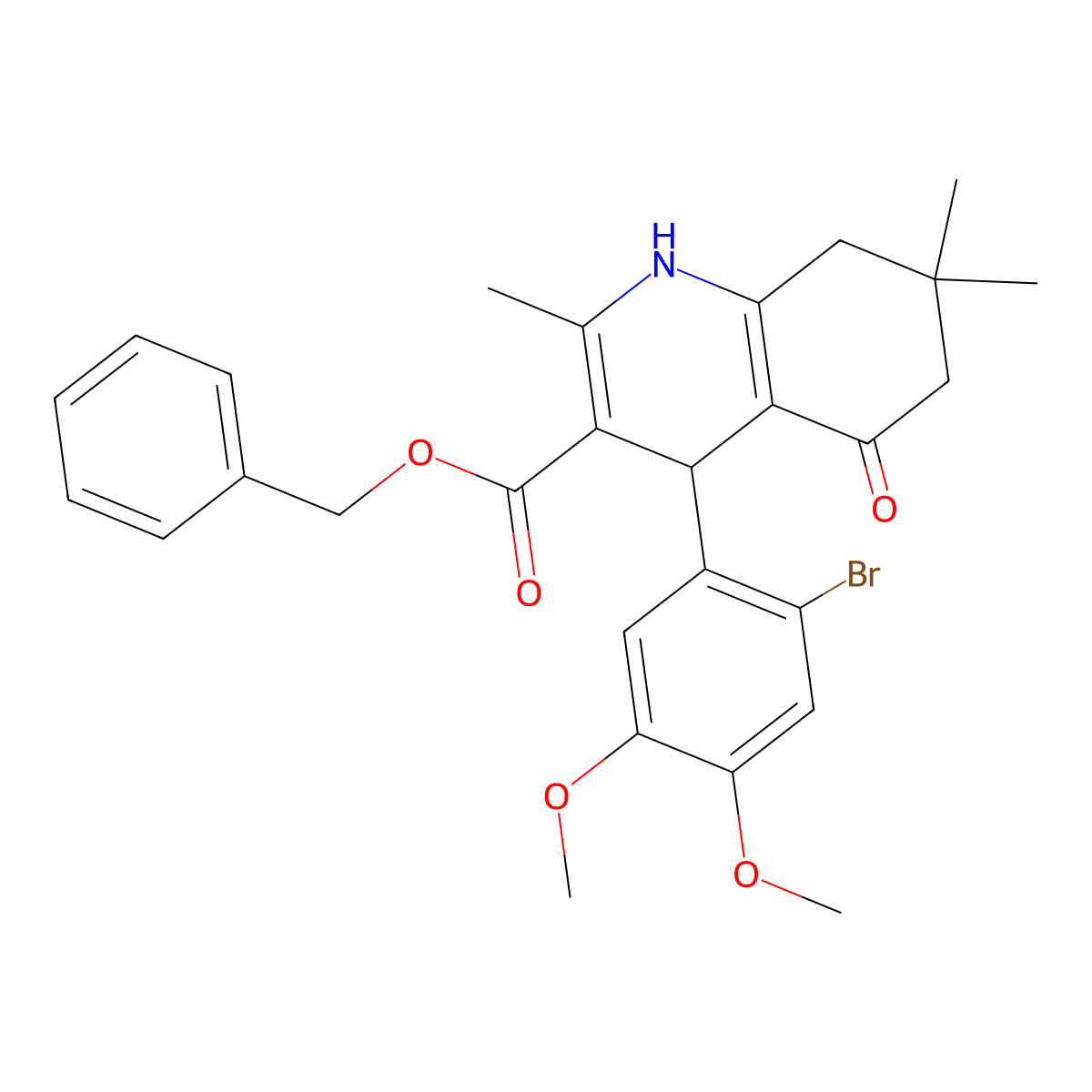 Benzyl 4-(2-bromo-4,5-dimethoxyphenyl)-2,7,7-trimethyl-5-oxo-1,4,5,6,7,8-hexahydroquinoline-3-carboxylate molecular structure, CAS 303137-56-6