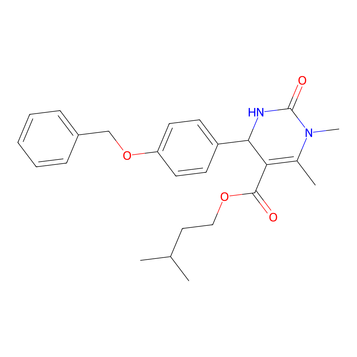3-Methylbutyl 4-[4-(benzyloxy)phenyl]-1,6-dimethyl-2-oxo-1,2,3,4-tetrahydropyrimidine-5-carboxylate molecular structure, CAS 303137-66-8