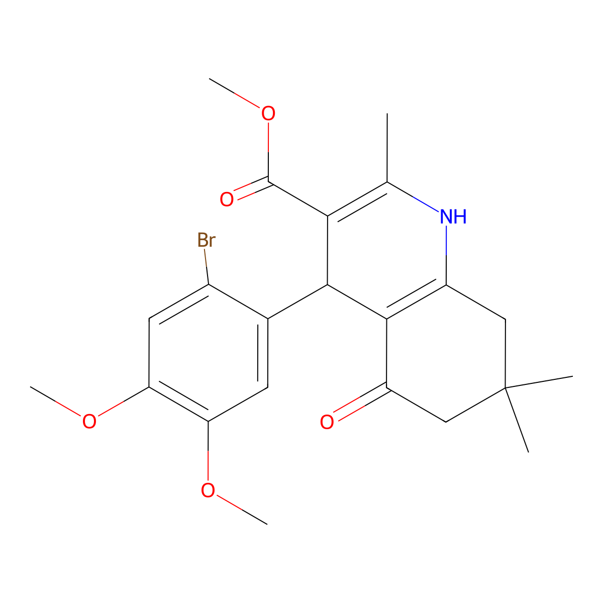 Methyl 4-(2-bromo-4,5-dimethoxyphenyl)-2,7,7-trimethyl-5-oxo-1,4,5,6,7,8-hexahydroquinoline-3-carboxylate molecular structure, CAS 303137-74-8