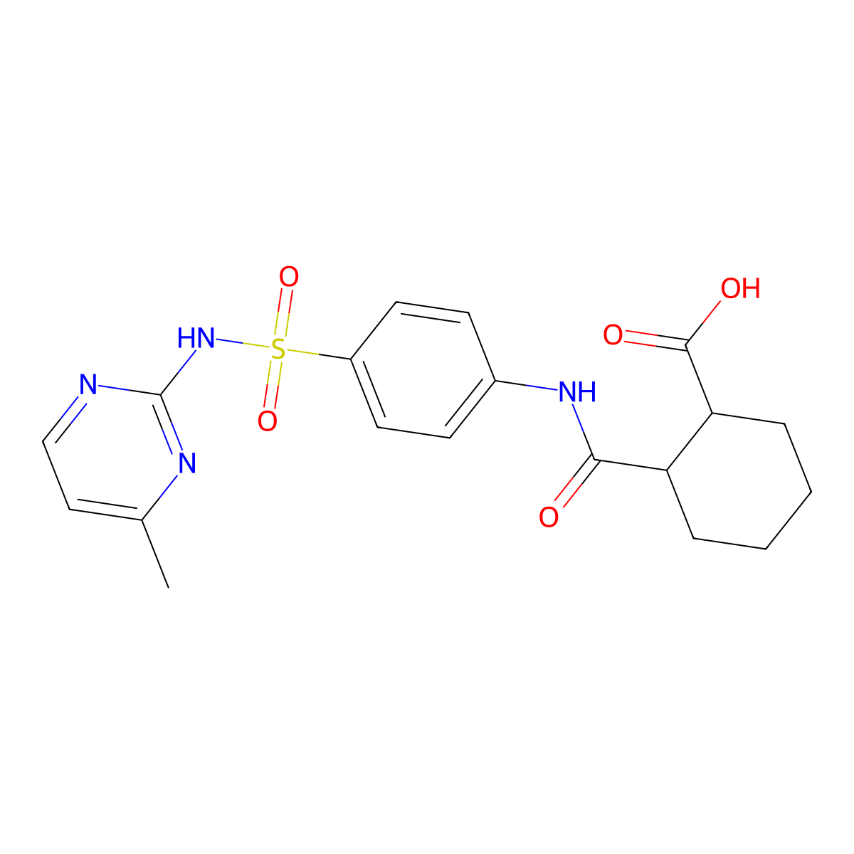 2-{[(4-{[(4-Methylpyrimidin-2-yl)amino]sulfonyl}phenyl)amino]carbonyl}cyclohexanecarboxylic acid molecular structure, CAS 303137-95-3