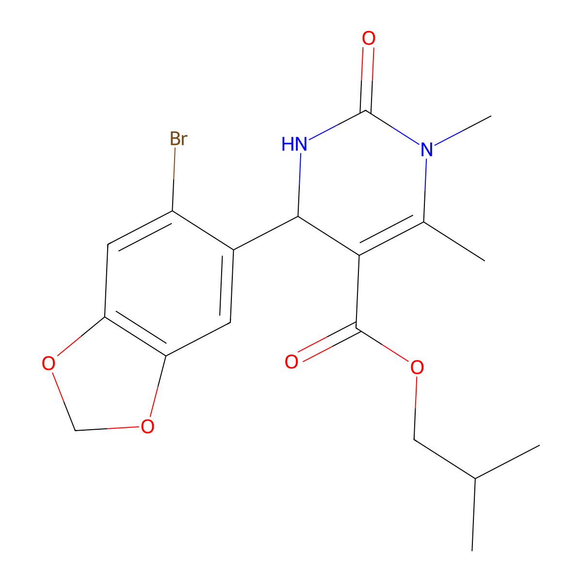2-Methylpropyl 4-(6-bromo-1,3-benzodioxol-5-yl)-1,6-dimethyl-2-oxo-1,2,3,4-tetrahydropyrimidine-5-carboxylate molecular structure, CAS 303138-00-3