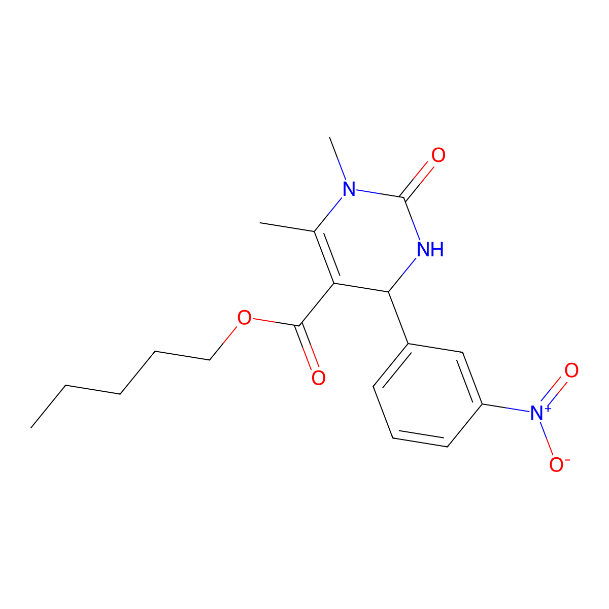 Pentyl 4-{3-nitrophenyl}-1,6-dimethyl-2-oxo-1,2,3,4-tetrahydropyrimidine-5-carboxylate molecular structure, CAS 303138-06-9
