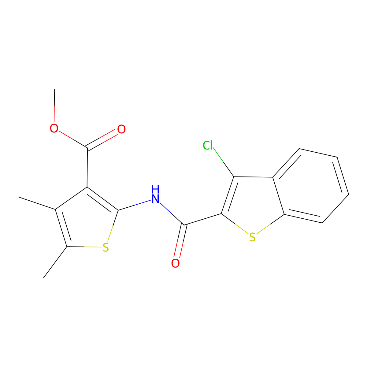 Methyl 2-[(3-chloro-1-benzothiophene-2-carbonyl)amino]-4,5-dimethylthiophene-3-carboxylate molecular structure, CAS 303138-11-6