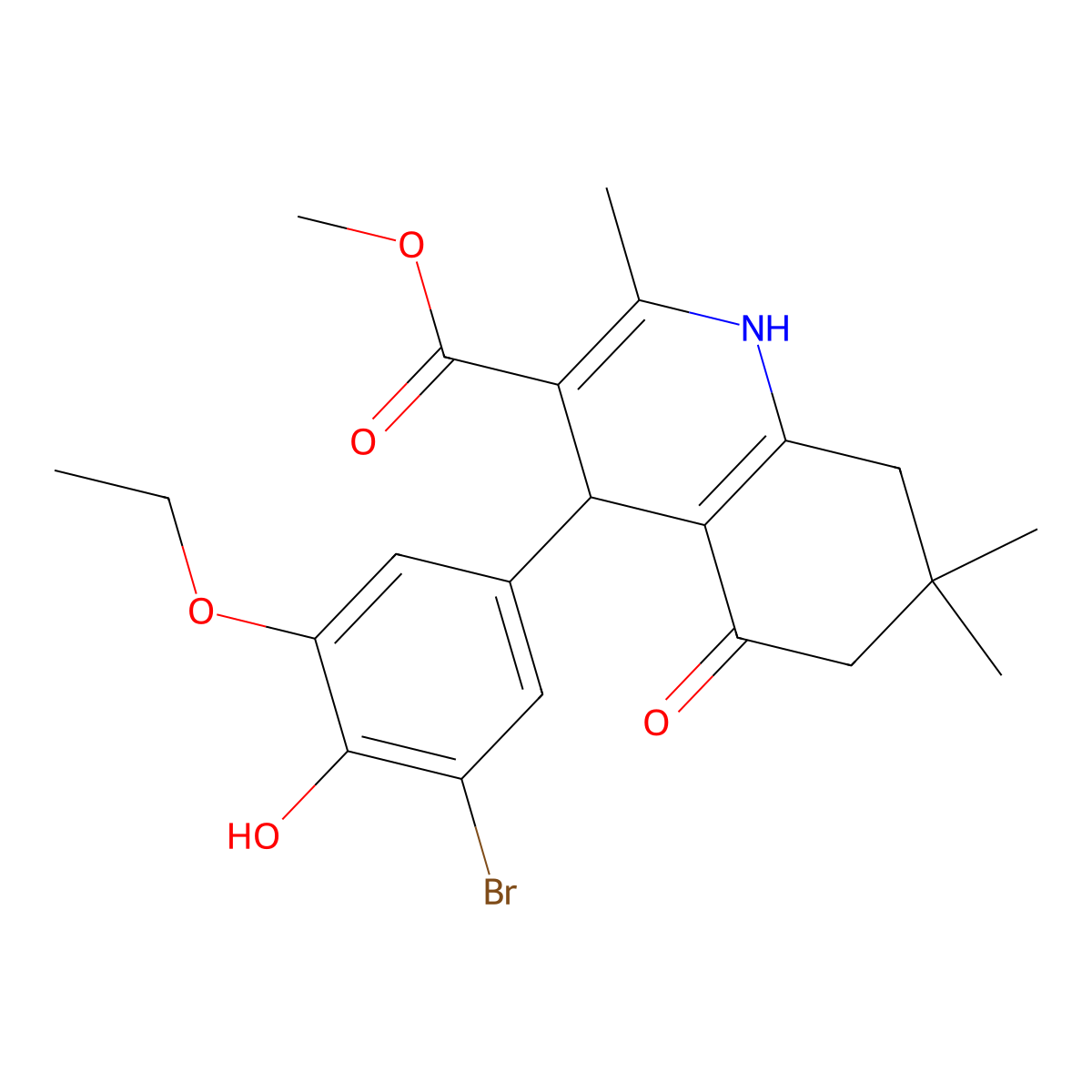Methyl 4-(3-bromo-5-ethoxy-4-hydroxyphenyl)-2,7,7-trimethyl-5-oxo-1,4,5,6,7,8-hexahydroquinoline-3-carboxylate molecular structure, CAS 303138-12-7