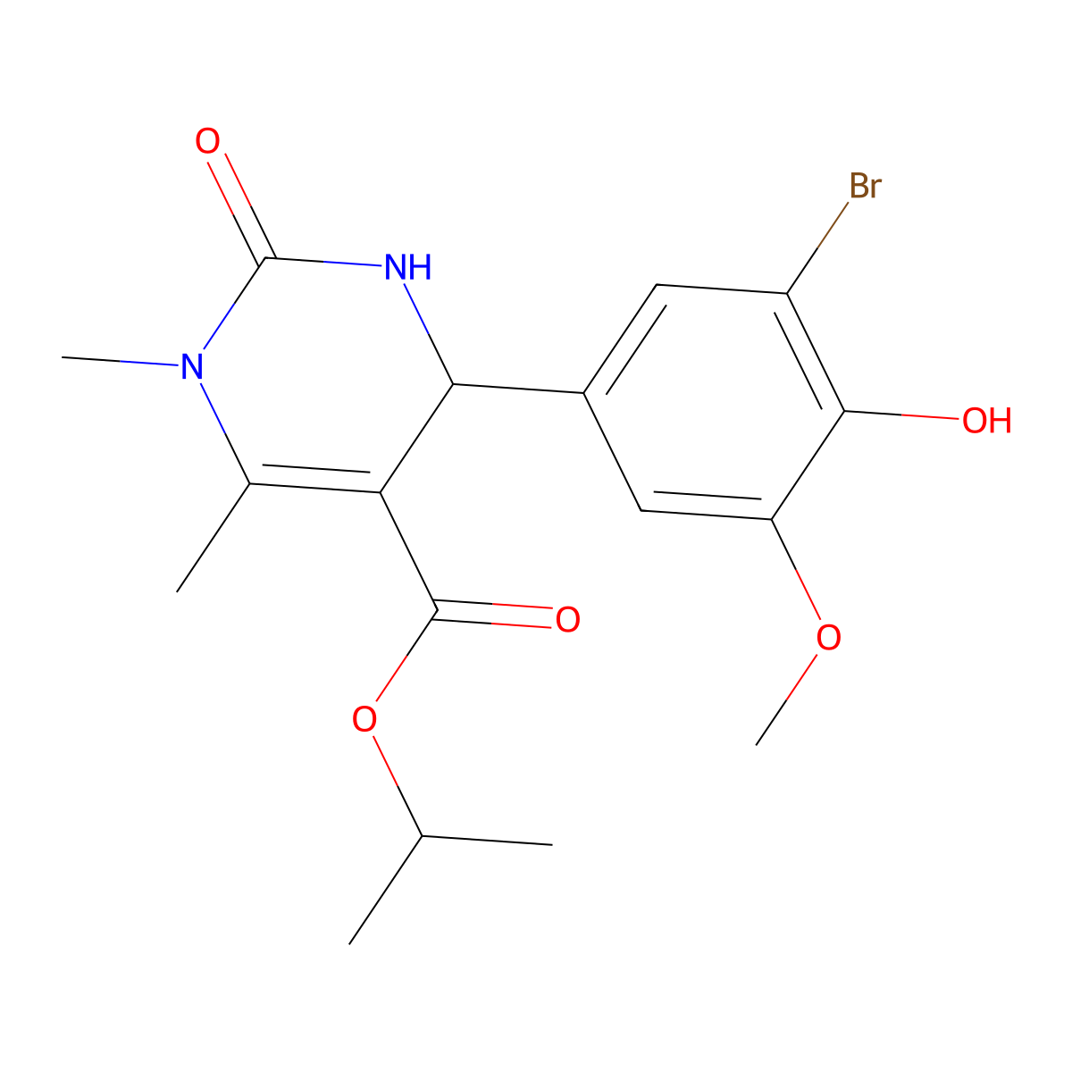 Propan-2-yl 4-(3-bromo-4-hydroxy-5-methoxyphenyl)-1,6-dimethyl-2-oxo-1,2,3,4-tetrahydropyrimidine-5-carboxylate molecular structure, CAS 303138-16-1