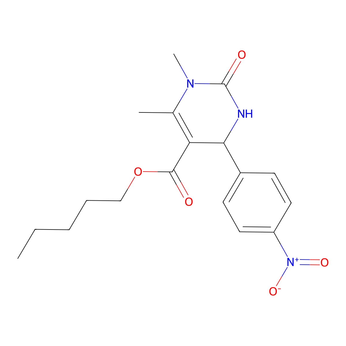 Pentyl 1,6-dimethyl-4-(4-nitrophenyl)-2-oxo-1,2,3,4-tetrahydropyrimidine-5-carboxylate molecular structure, CAS 303138-20-7
